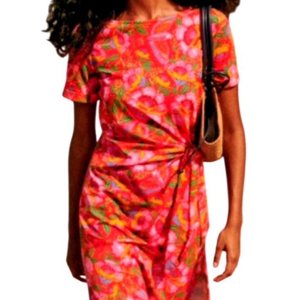 Sezane X Farm Rio SZ XS NWT The PIppa Floral Bela Bird Print Side Tie Midi Dress - Picture 2 of 16